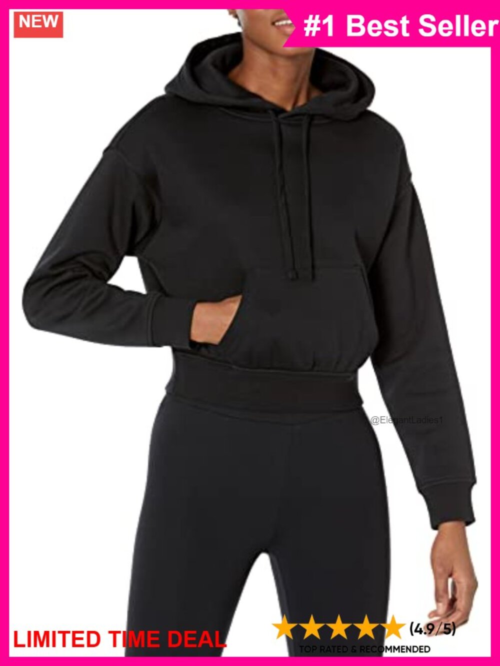 Women's Crop Pullover Hoodie Sweatshirt Kangaroo Pocket Relaxed Fit